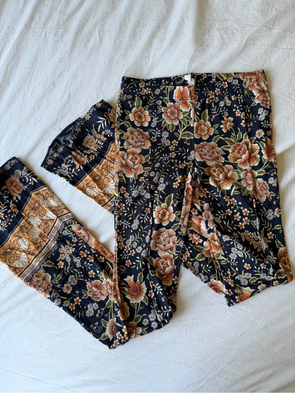 Spell Black Floral Boot Cut Pants with Rust and Olive Accents